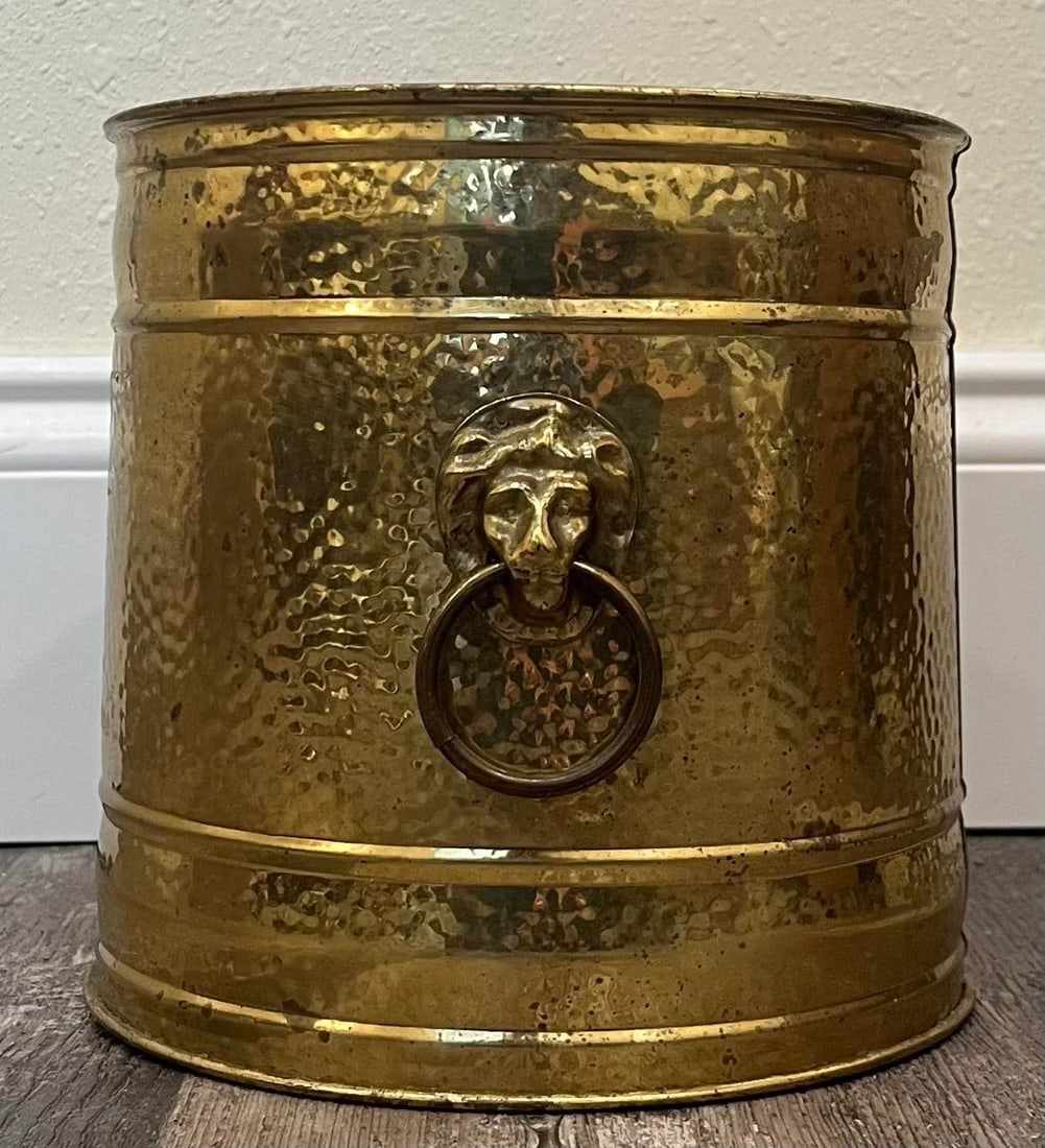Lombard England Hammered Brass Lion Head Planter - 2