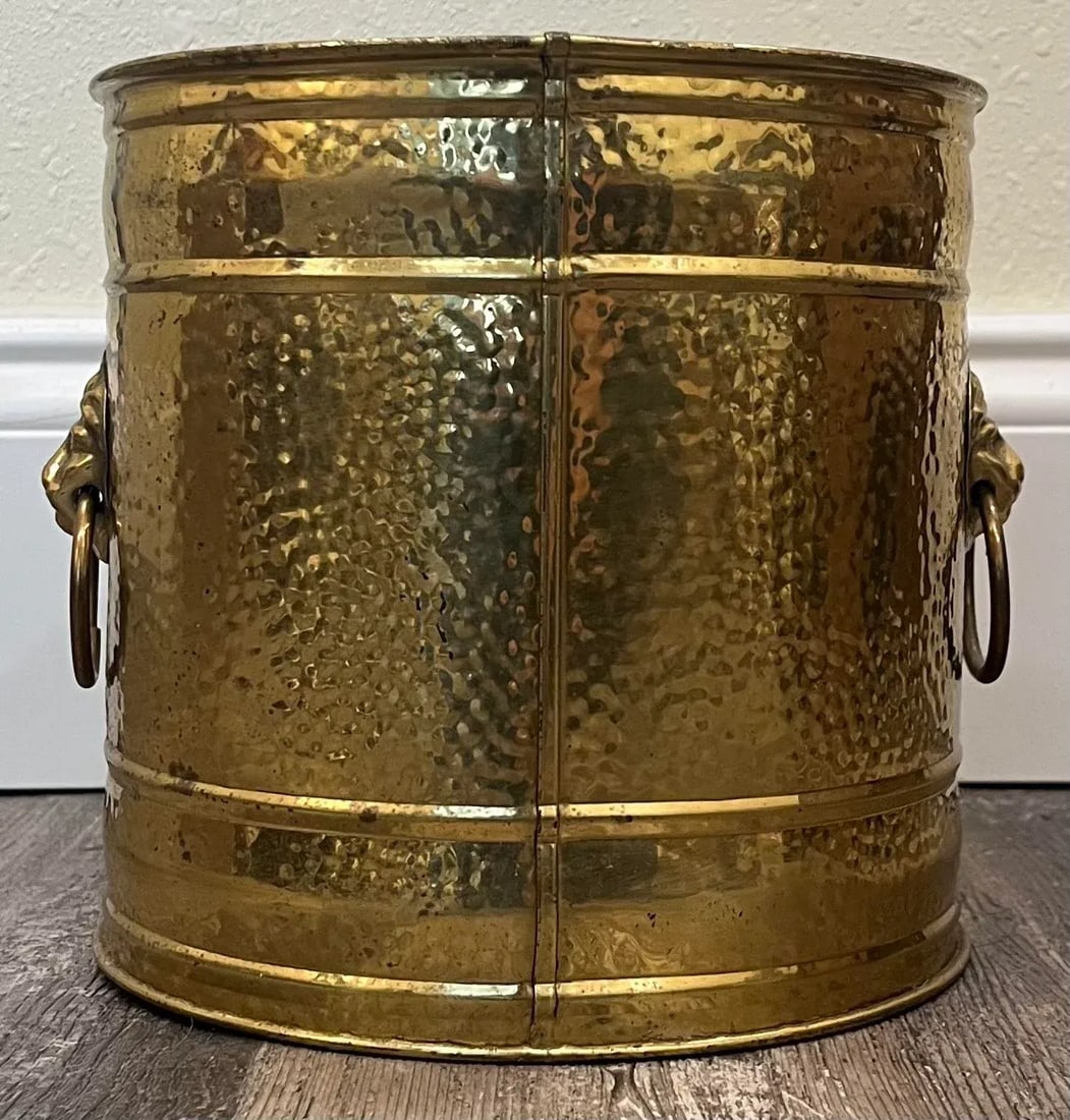 Lombard England Hammered Brass Lion Head Planter - 3