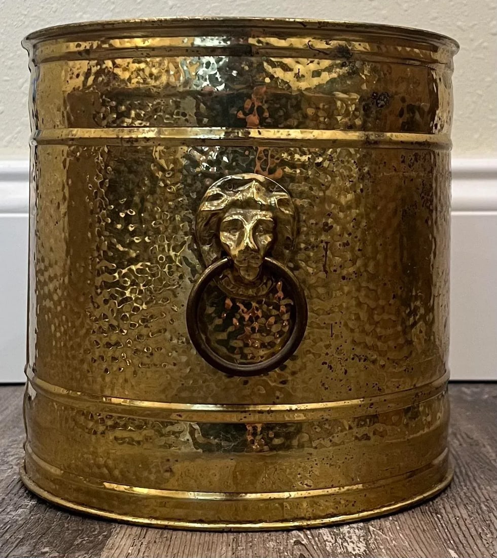 Lombard England Hammered Brass Lion Head Planter - 4