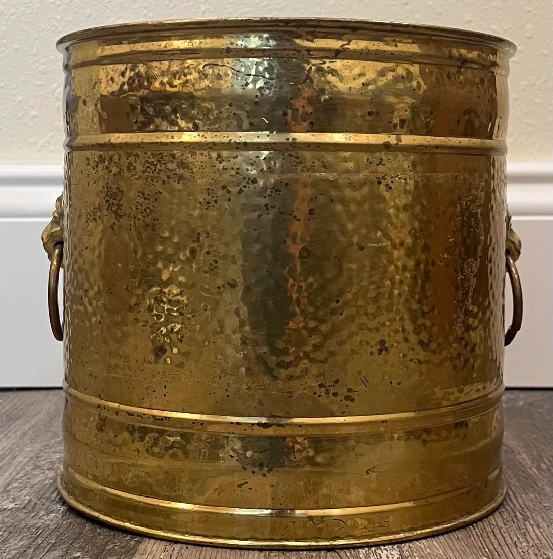 Lombard England Hammered Brass Lion Head Planter - 5