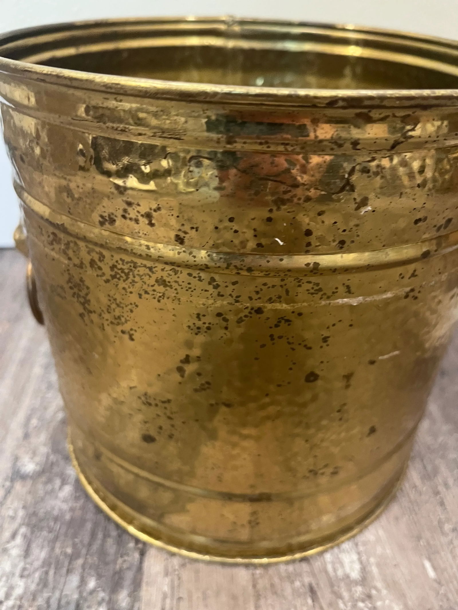 Lombard England Hammered Brass Lion Head Planter - 6