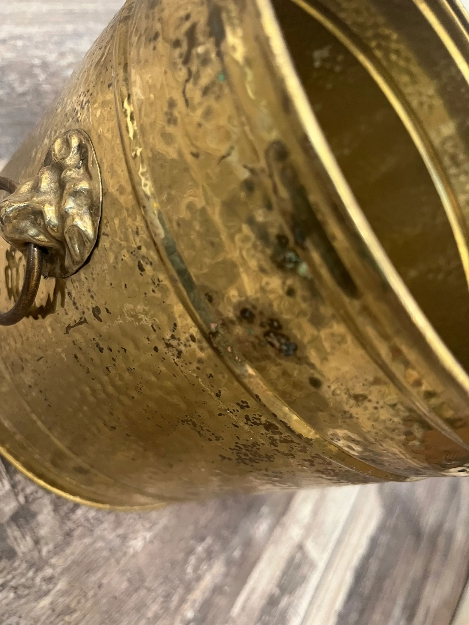 Lombard England Hammered Brass Lion Head Planter - 7