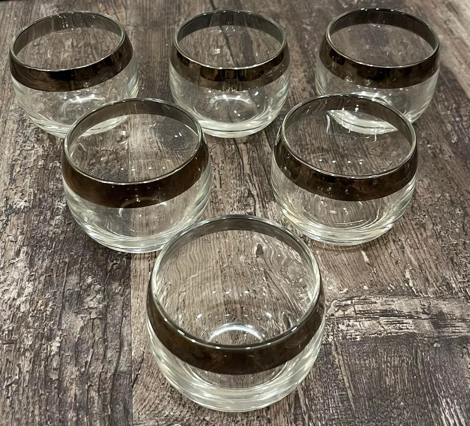 Mid Century Modern Dorothy Thorpe Silver Rimmed Roly Poly Glasses- Set of 6 - 2