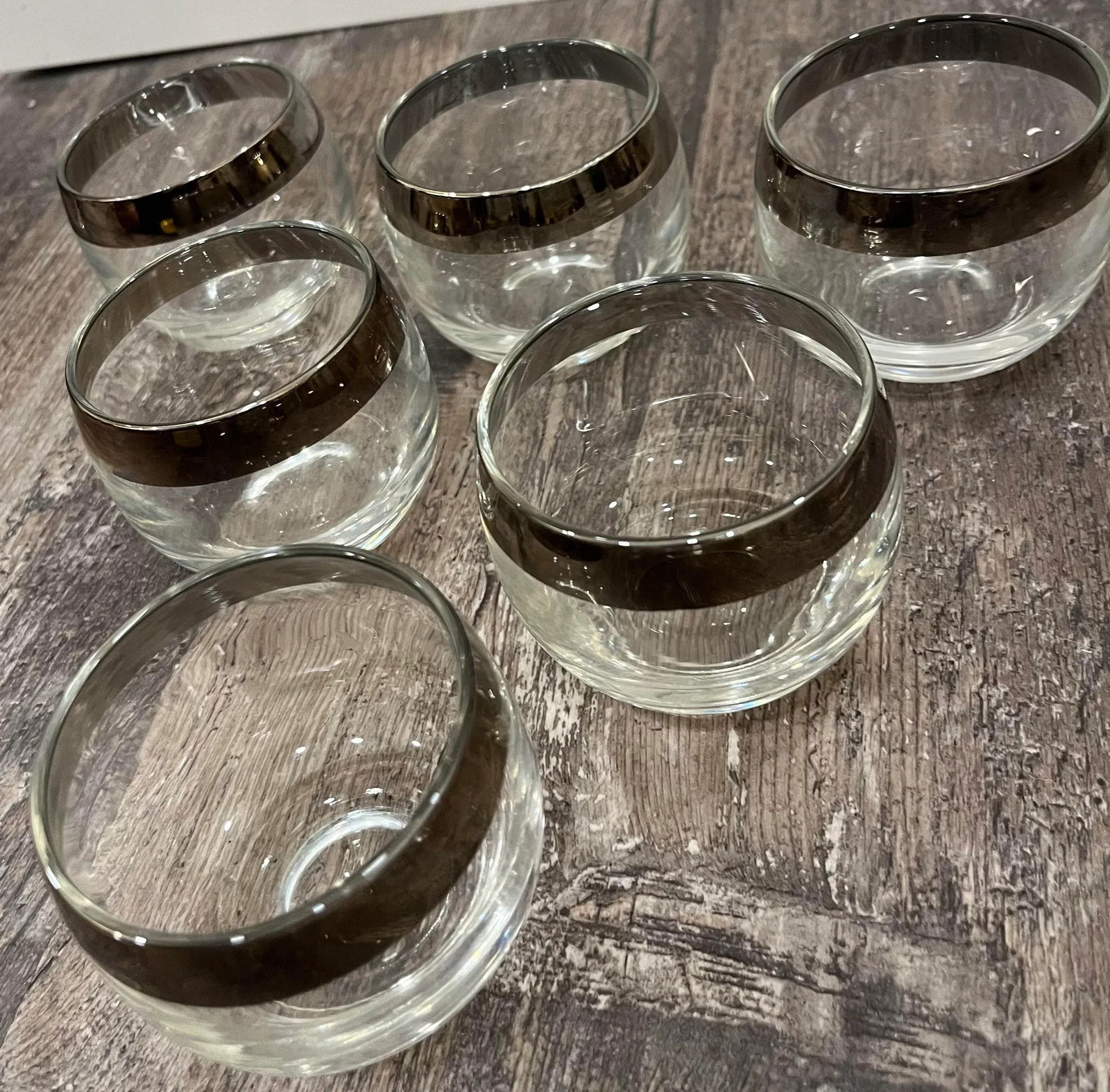 Mid Century Modern Dorothy Thorpe Silver Rimmed Roly Poly Glasses- Set of 6 - 7