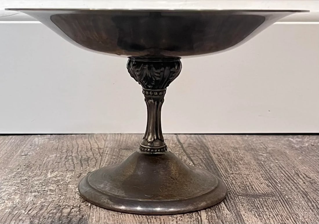 Mid 20th Century Reed and Barton Silverplate and Teal Enamel Pedestal Compote - 2
