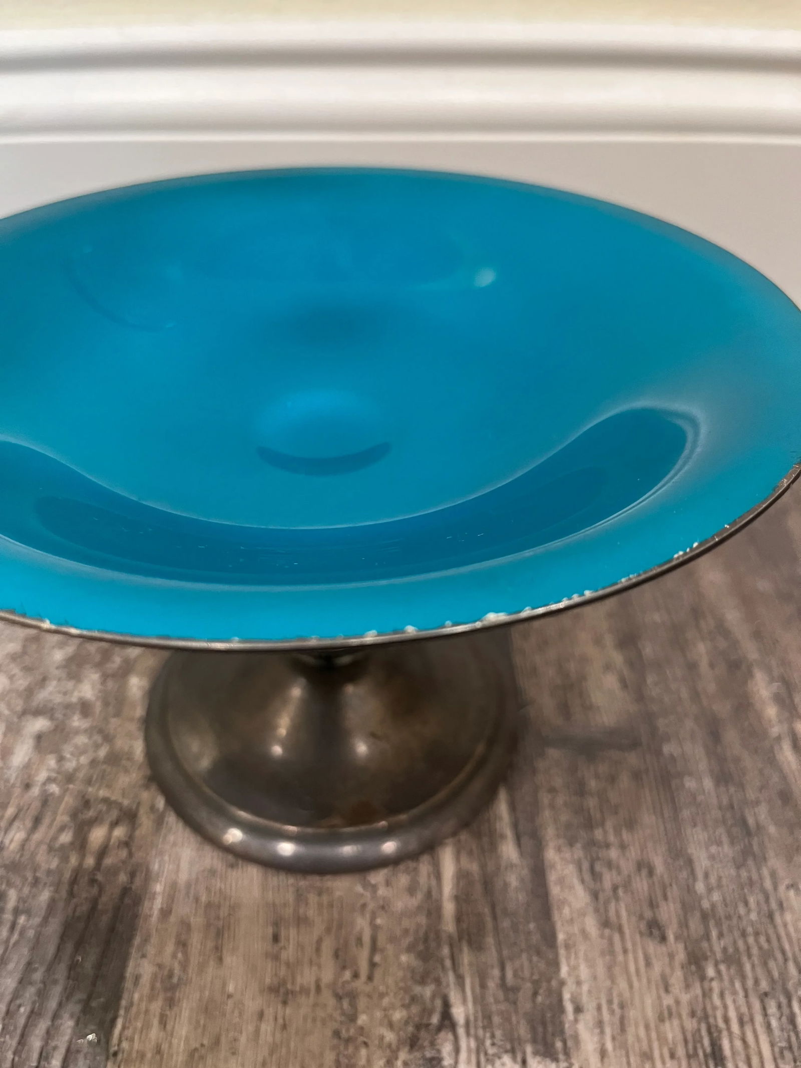 Mid 20th Century Reed and Barton Silverplate and Teal Enamel Pedestal Compote - 5