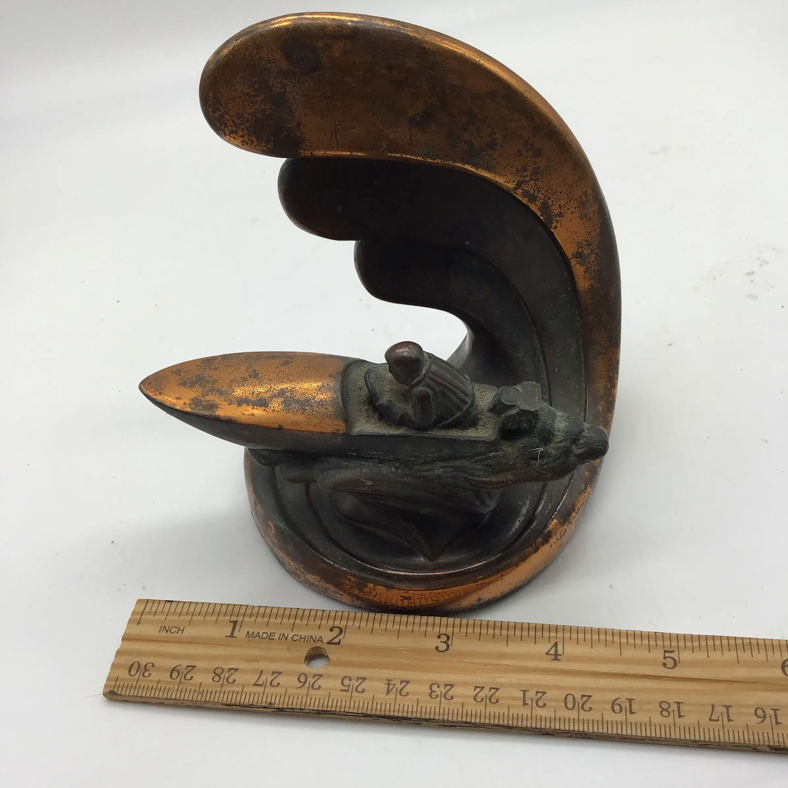 Art Deco Vintage 1930s Art Deco Bookends by Dodge Inc Speed Boat With Wave Bronze Metal - a Pair - 10