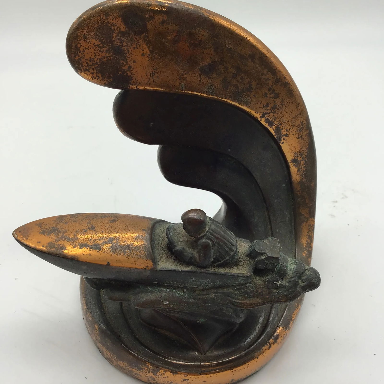 Art Deco Vintage 1930s Art Deco Bookends by Dodge Inc Speed Boat With Wave Bronze Metal - a Pair - 9