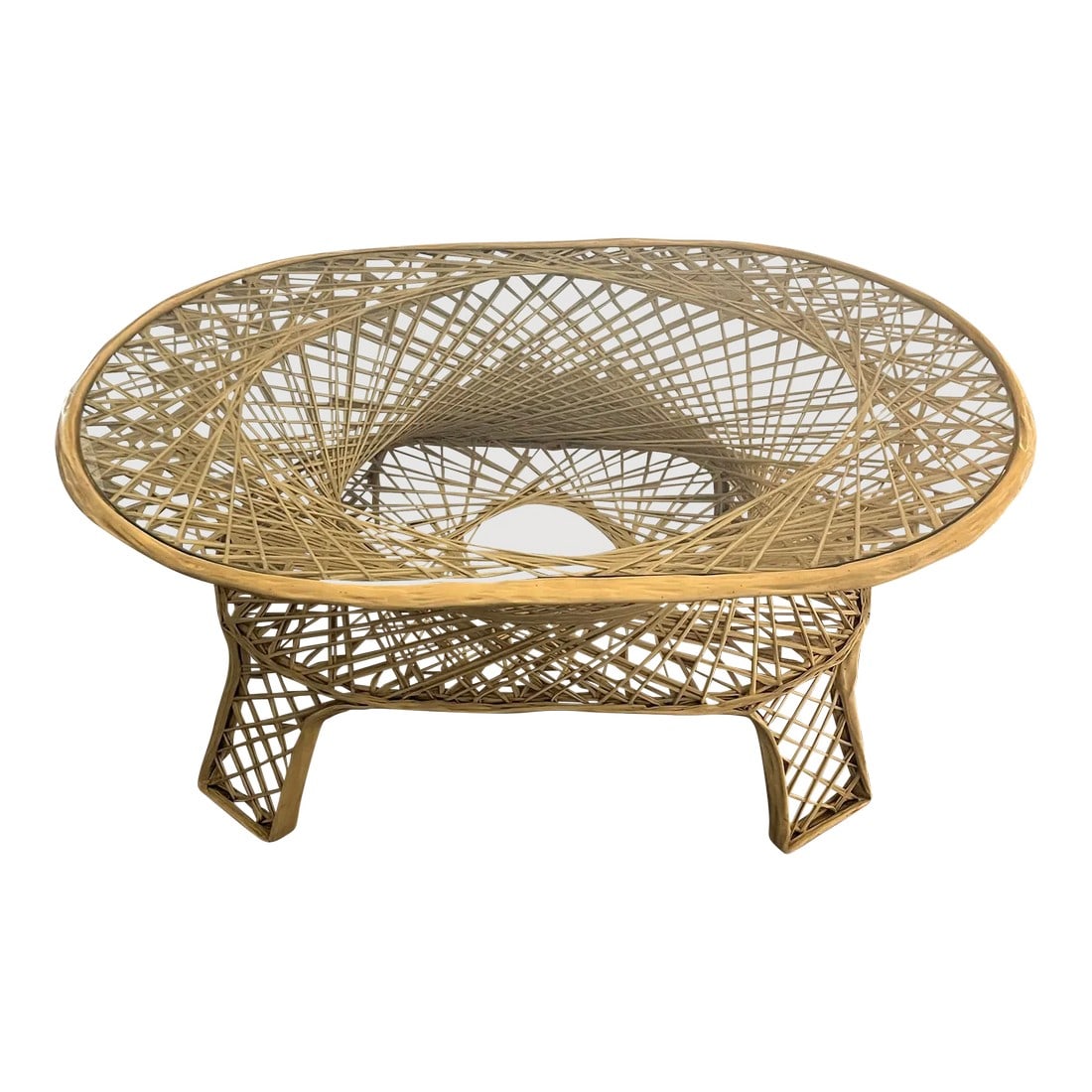 1960s Mid Century Attributed to Russell Woodard Spun Fiberglass Coffee Table: Pleased to be able to offer for your consideration this absolutely beautiful, spun fiberglass table with attribution to Russell Woodard. This table is in spectacular condition, considering its age