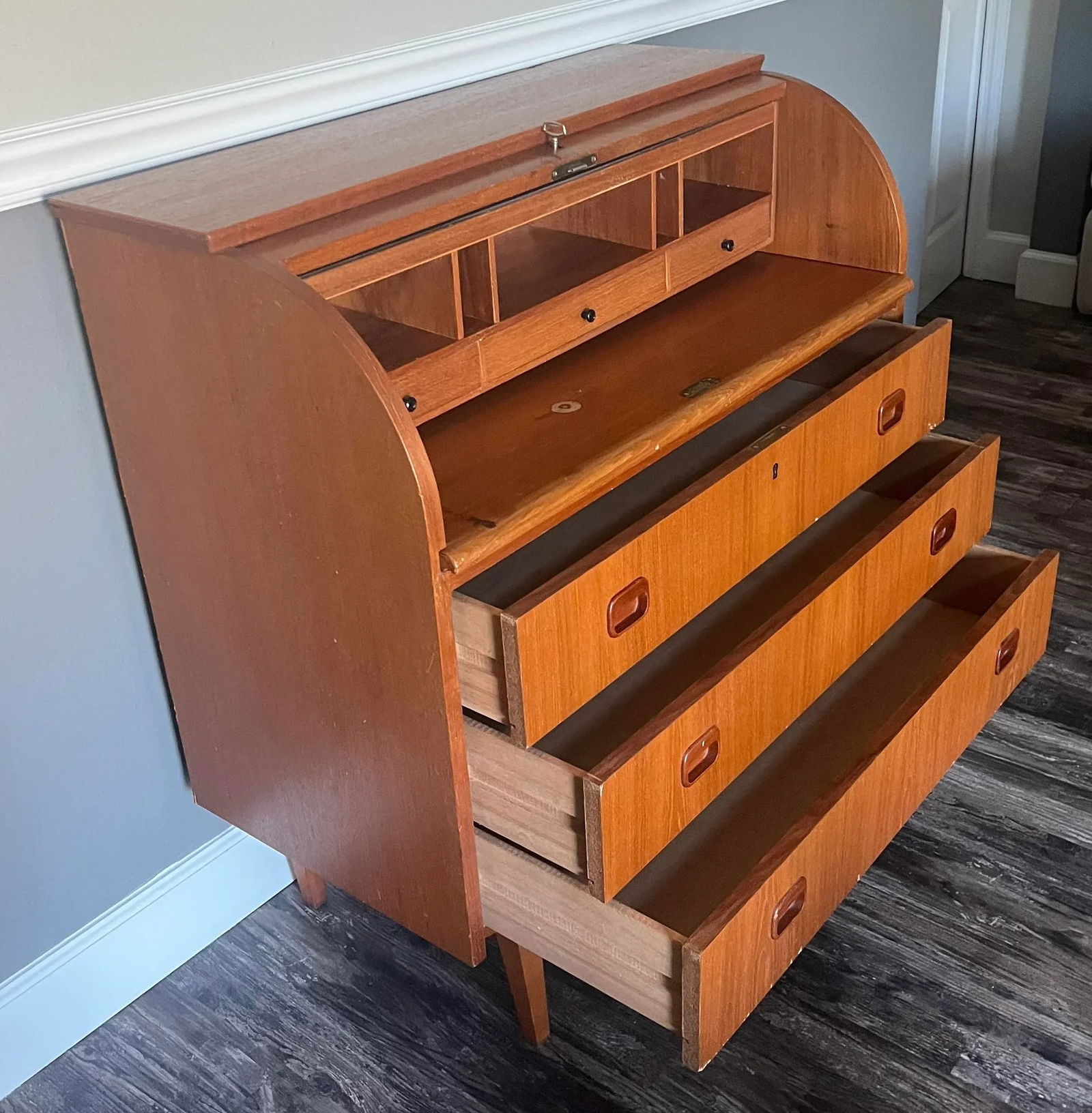 1960s Egon Ostregaard Danish Teak Rolltop Secretary Desk - 8