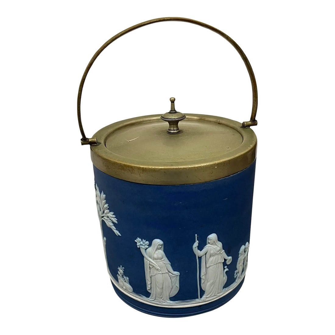 Wedgwood Ice Bucket, Circa 1915: A gorgeous piece of English history! This sweet Wedgwood ice bucket in that classic Wedgwood blue will add the touch of lightness you're looking for to any location- a tablescape, a hutch, or simply