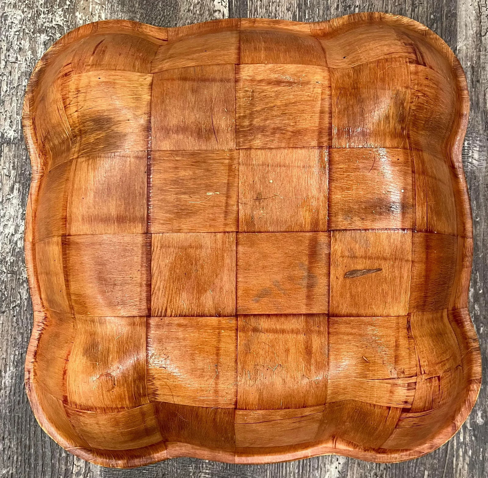 1970s Square Woven Acacia Salad Bowl - 2