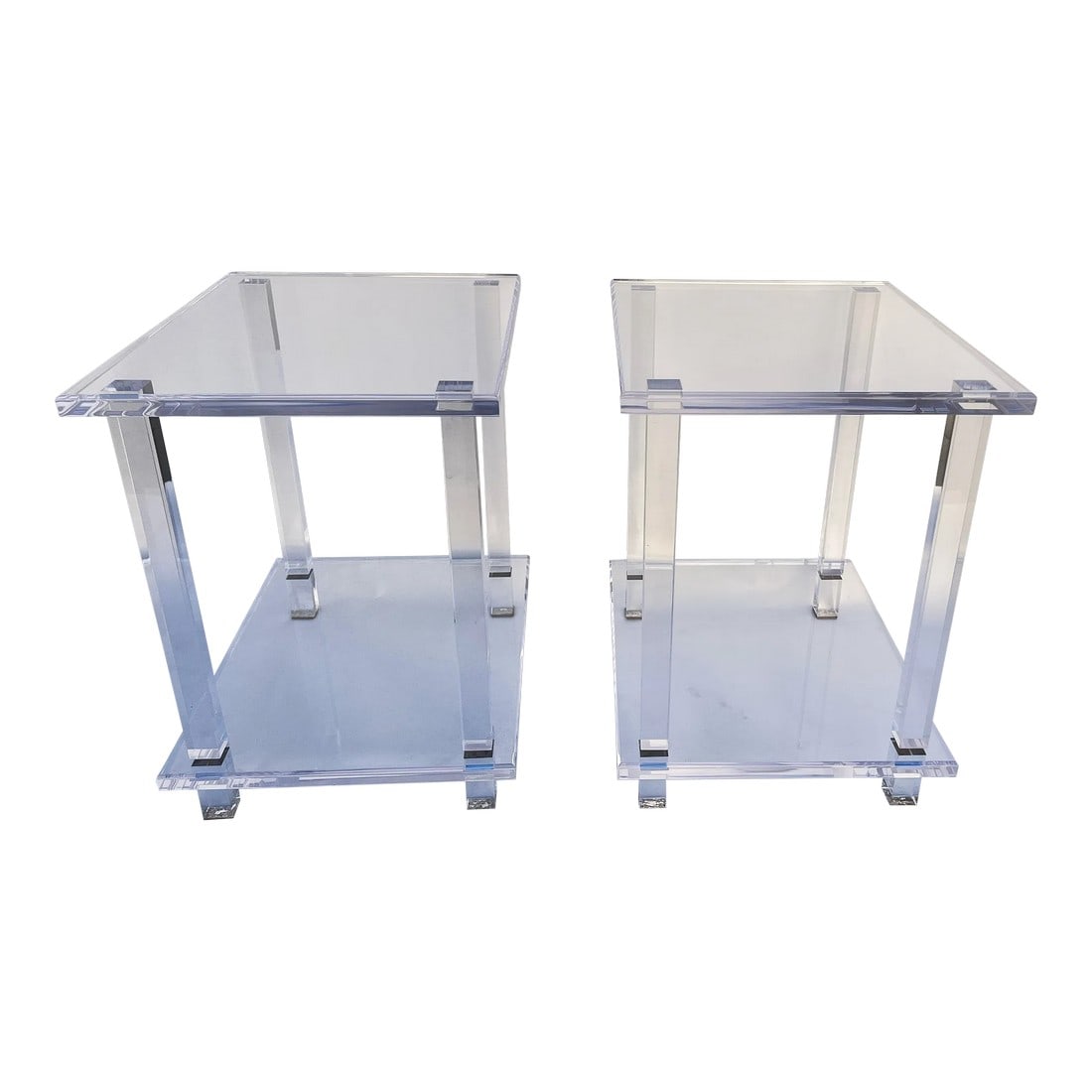 Two Tier Custom-Made Lucite Side Rectangular Tables , Pair (1 of 7)