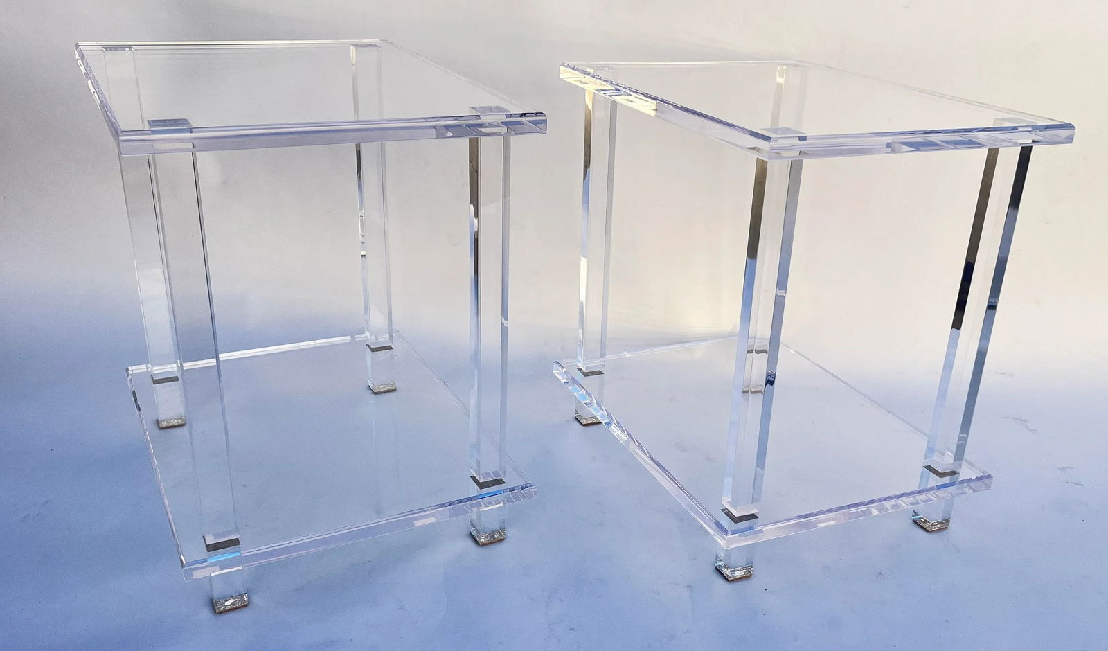 Two Tier Custom-Made Lucite Side Rectangular Tables , Pair - 2