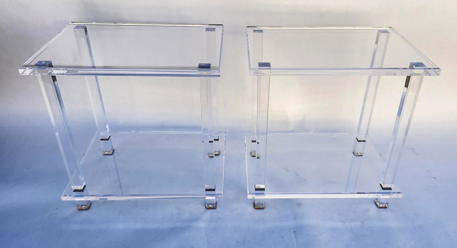 Two Tier Custom-Made Lucite Side Rectangular Tables , Pair - 3
