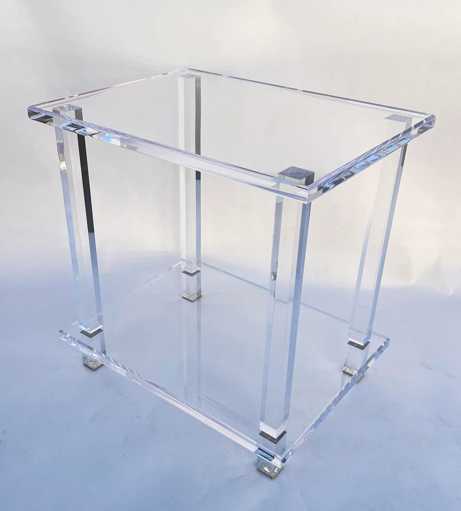 Two Tier Custom-Made Lucite Side Rectangular Tables , Pair - 4