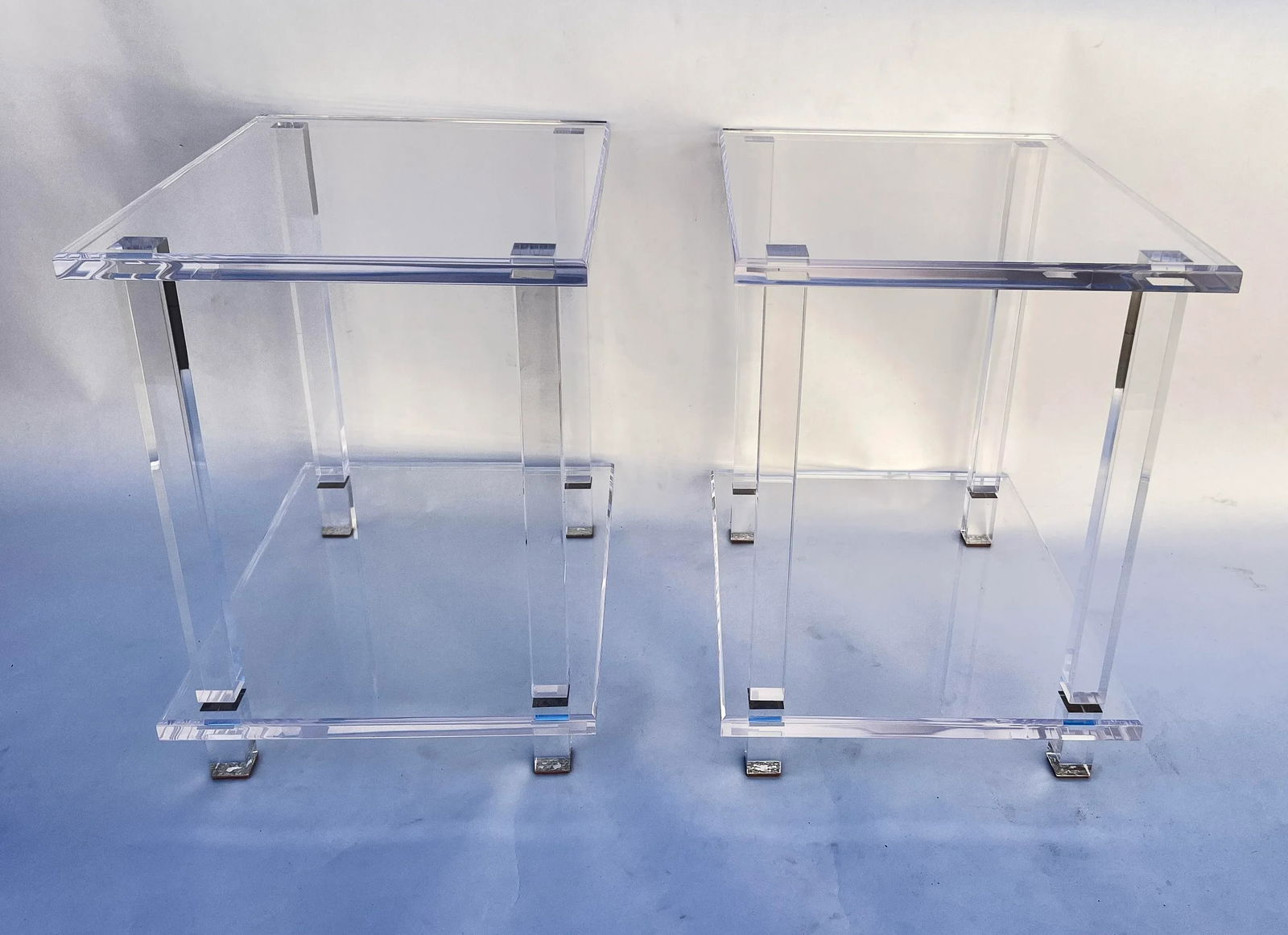 Two Tier Custom-Made Lucite Side Rectangular Tables , Pair - 6