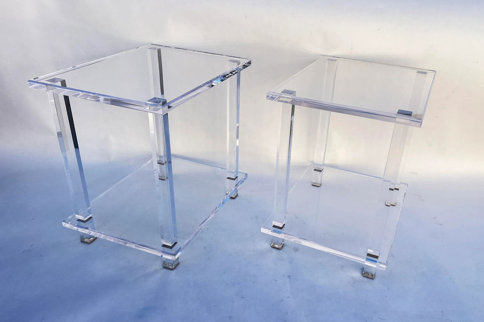 Two Tier Custom-Made Lucite Side Rectangular Tables , Pair - 7