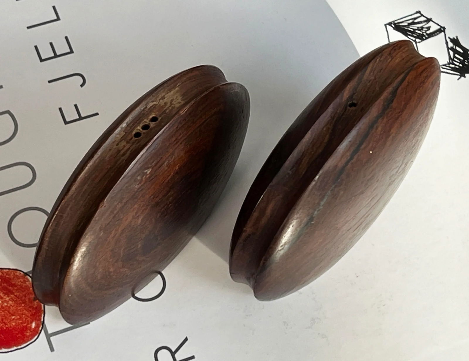 Mid Century Danish Modern Rosewood Disc Salt & Pepper Shakers - a Pair - 6