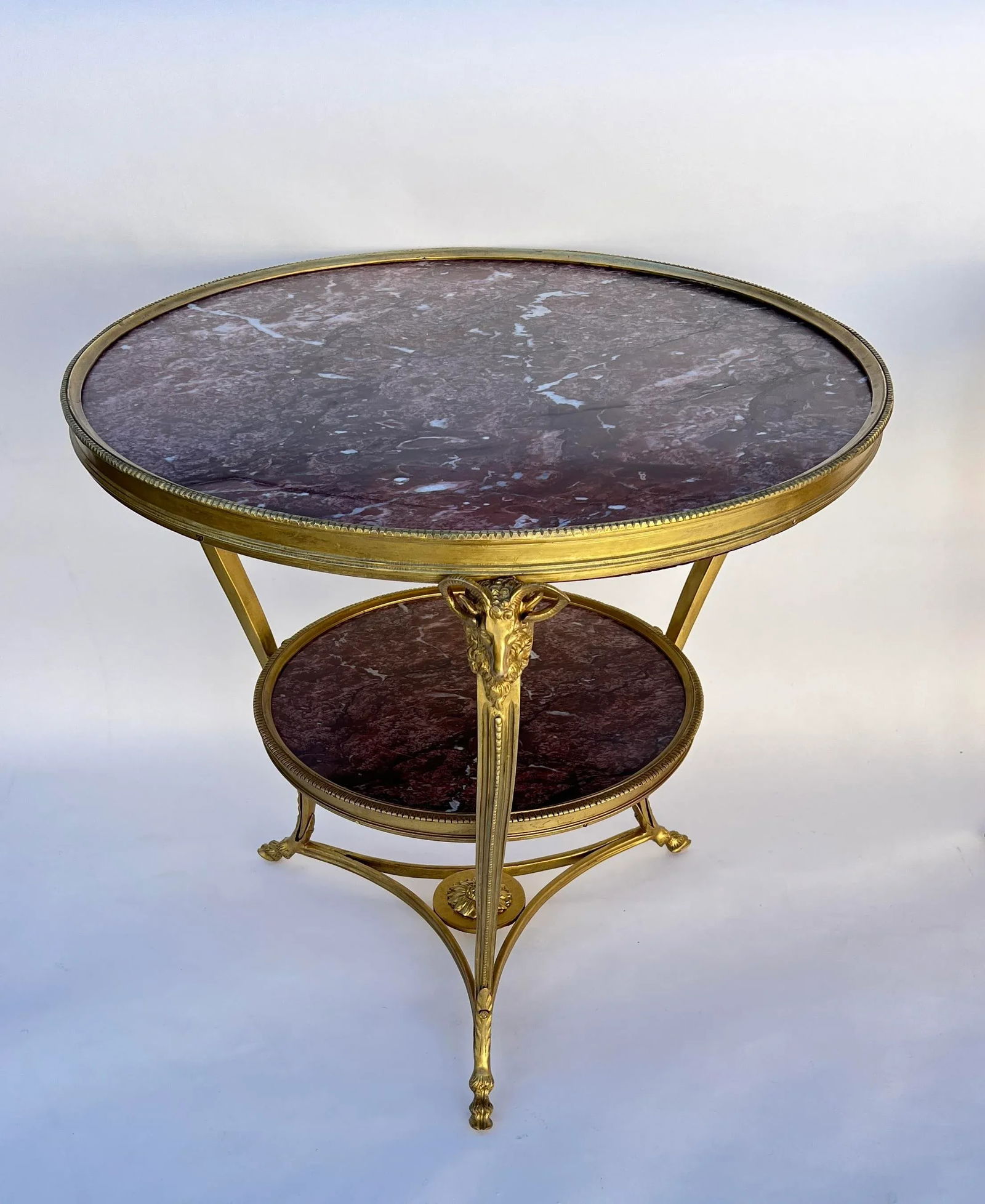 Early 20th Century French Bronze Ormolu Mounting and Rouge Marble Gueridon Table Side Tables- Set of - 3