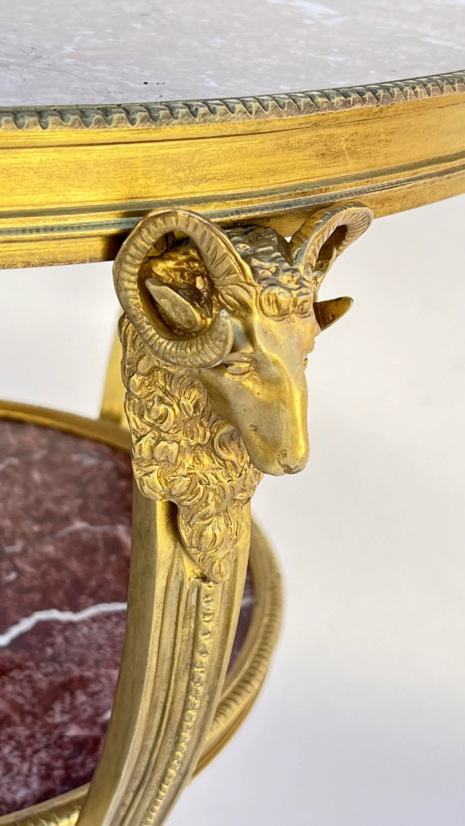 Early 20th Century French Bronze Ormolu Mounting and Rouge Marble Gueridon Table Side Tables- Set of - 4