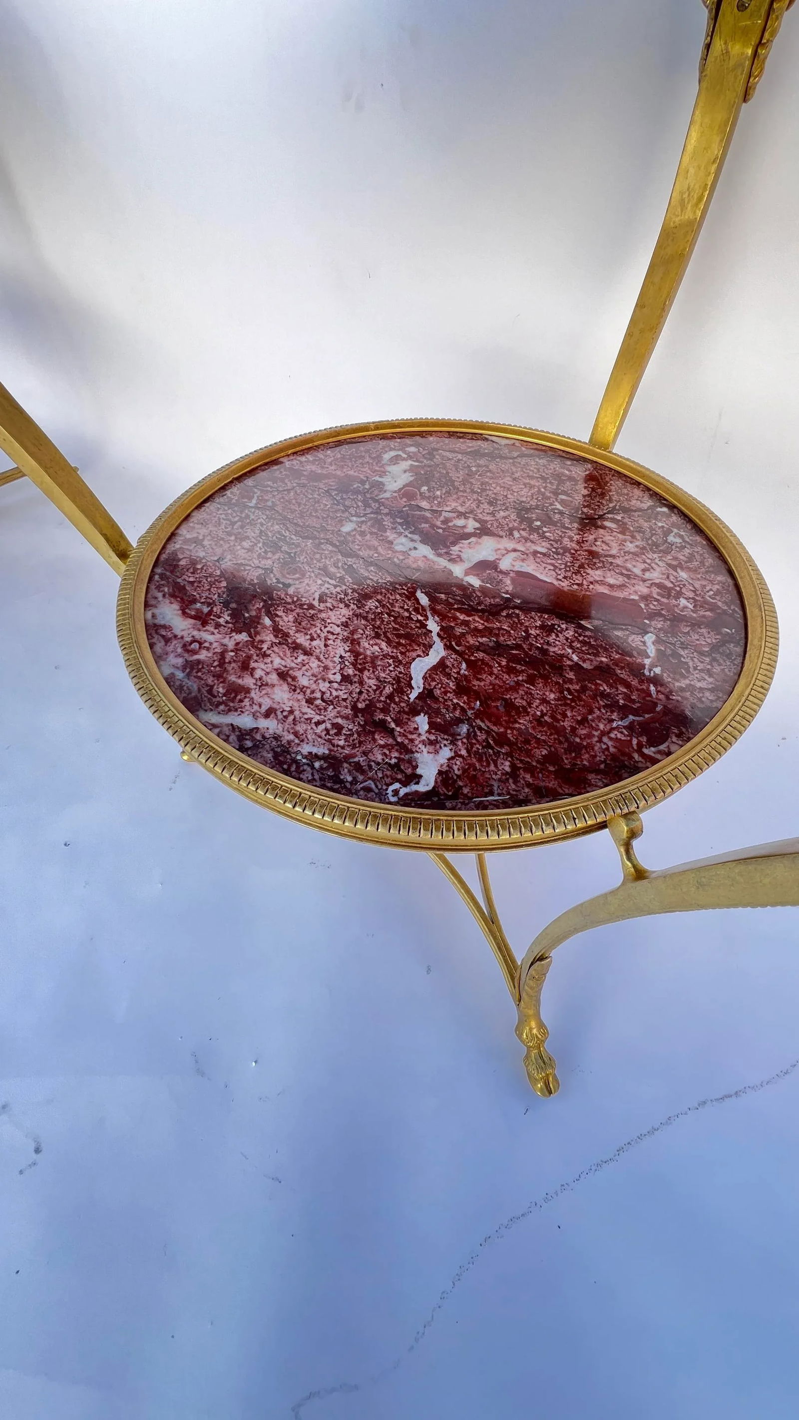 Early 20th Century French Bronze Ormolu Mounting and Rouge Marble Gueridon Table Side Tables- Set of - 6