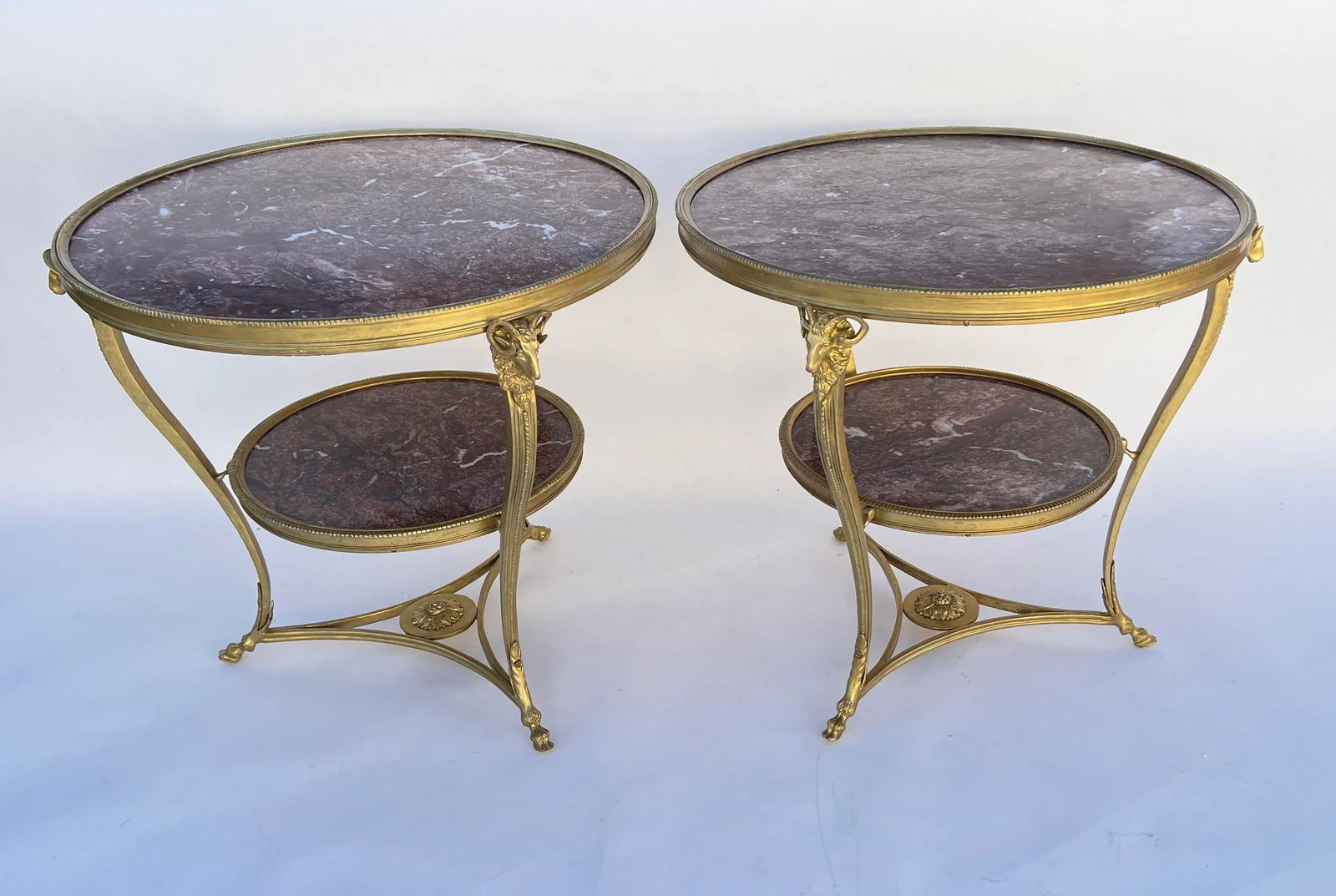 Early 20th Century French Bronze Ormolu Mounting and Rouge Marble Gueridon Table Side Tables- Set of - 8