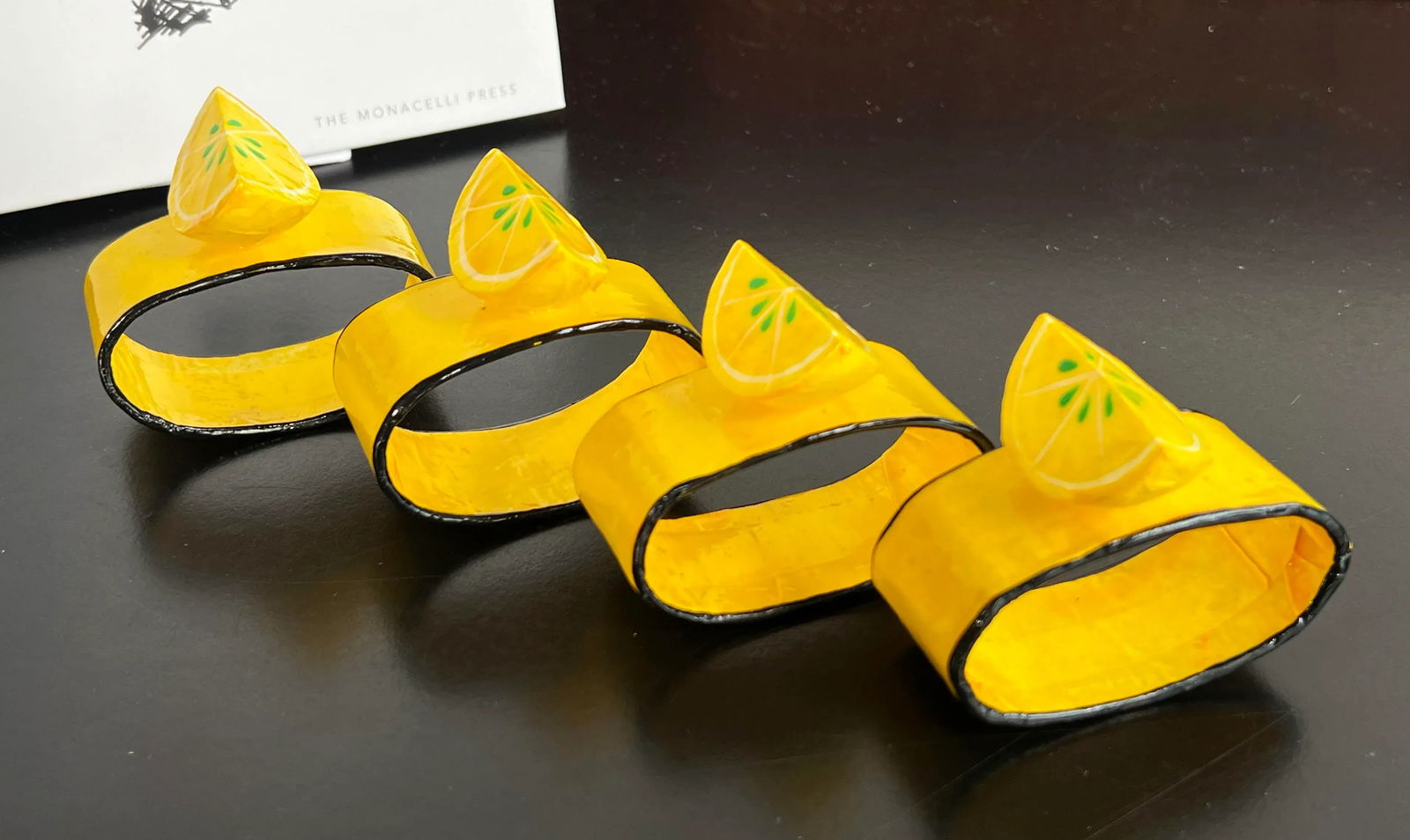 Vintage 1970's Papier Mache Lemon Yellow Napkin Rings - Set of 4 - 2
