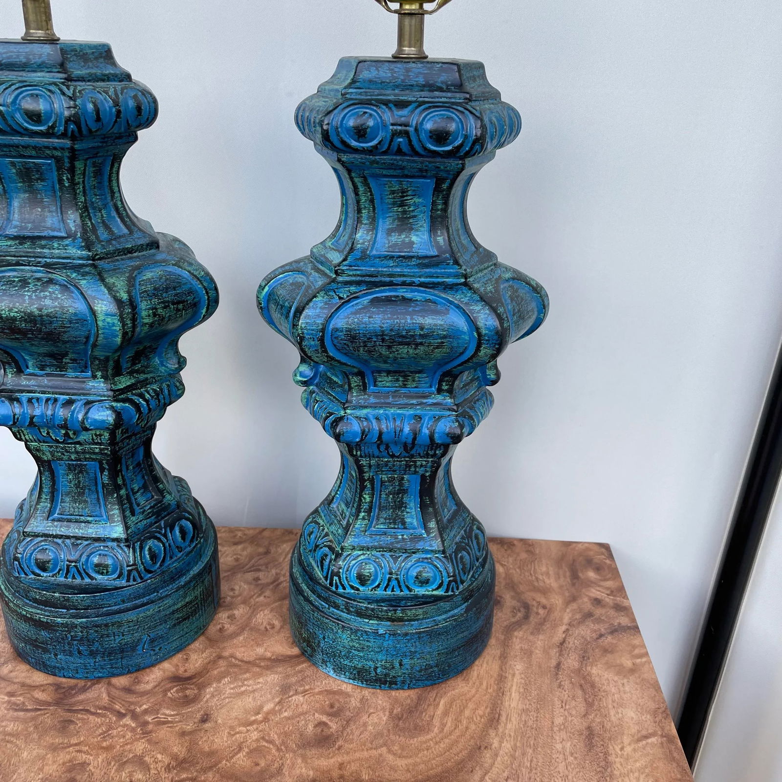 Mid Century Modern Blue and Green Free Form Lamps- a Pair - 2