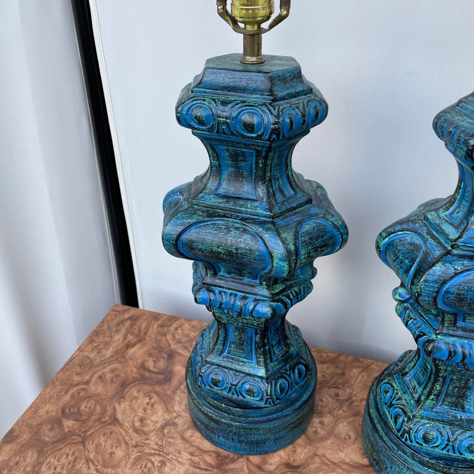 Mid Century Modern Blue and Green Free Form Lamps- a Pair - 7