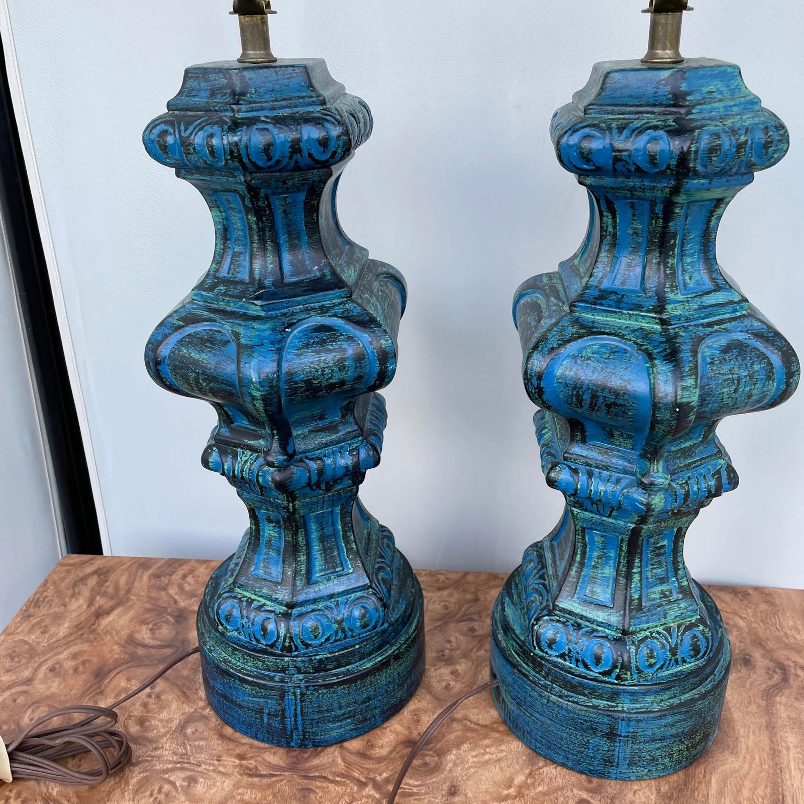 Mid Century Modern Blue and Green Free Form Lamps- a Pair - 9