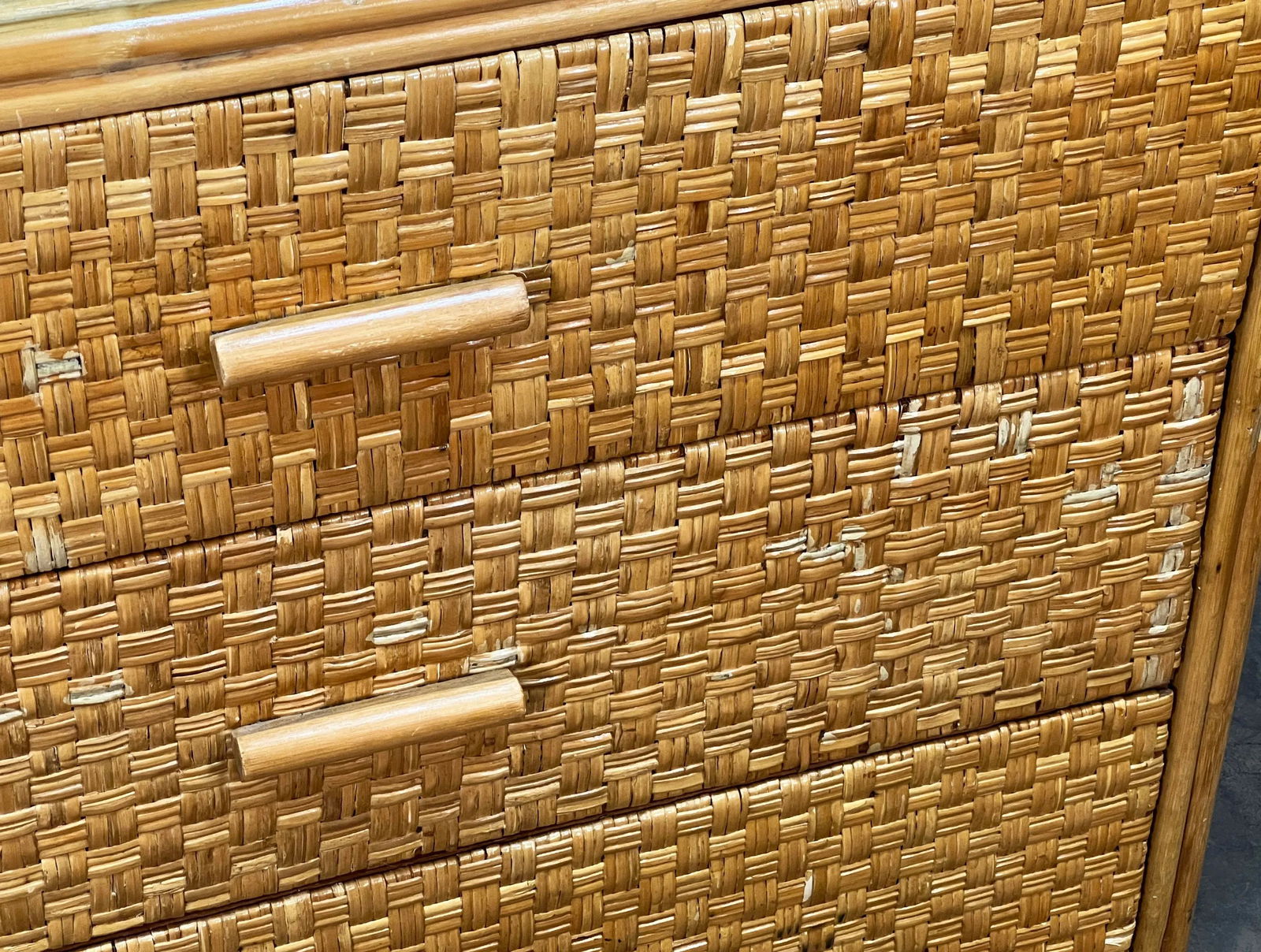 Vintage BoHo Bamboo & Rattan 3 Drawer Etagere Bookcase - 11