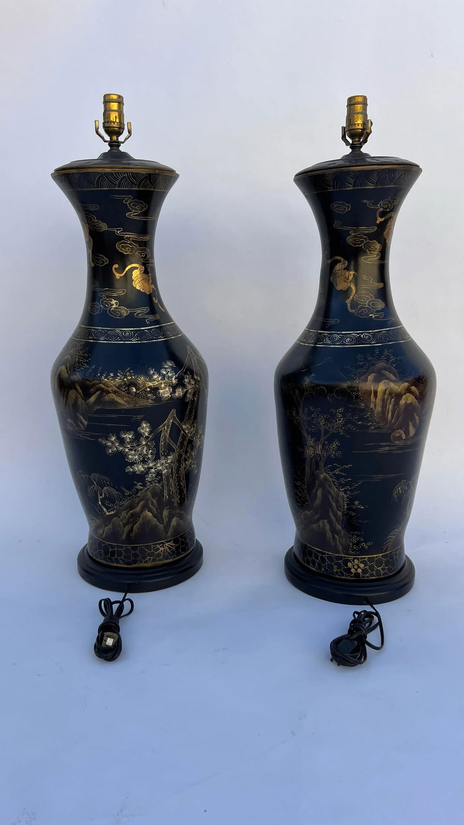 Pair 1970s Large Chinoiserie Papier-Machè Table Lamps - 2