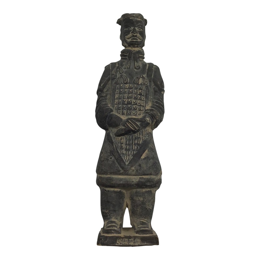 Chinese Mid 20th Century Chinese Terracotta Warrior General Figure (Xian) Statue MCM: Terracotta Chinese Warrior General statue Made in China The military figure is wearing a suit of Armour over a traditional paneled robe and trousers. His Lamellar Armour originally was probably made