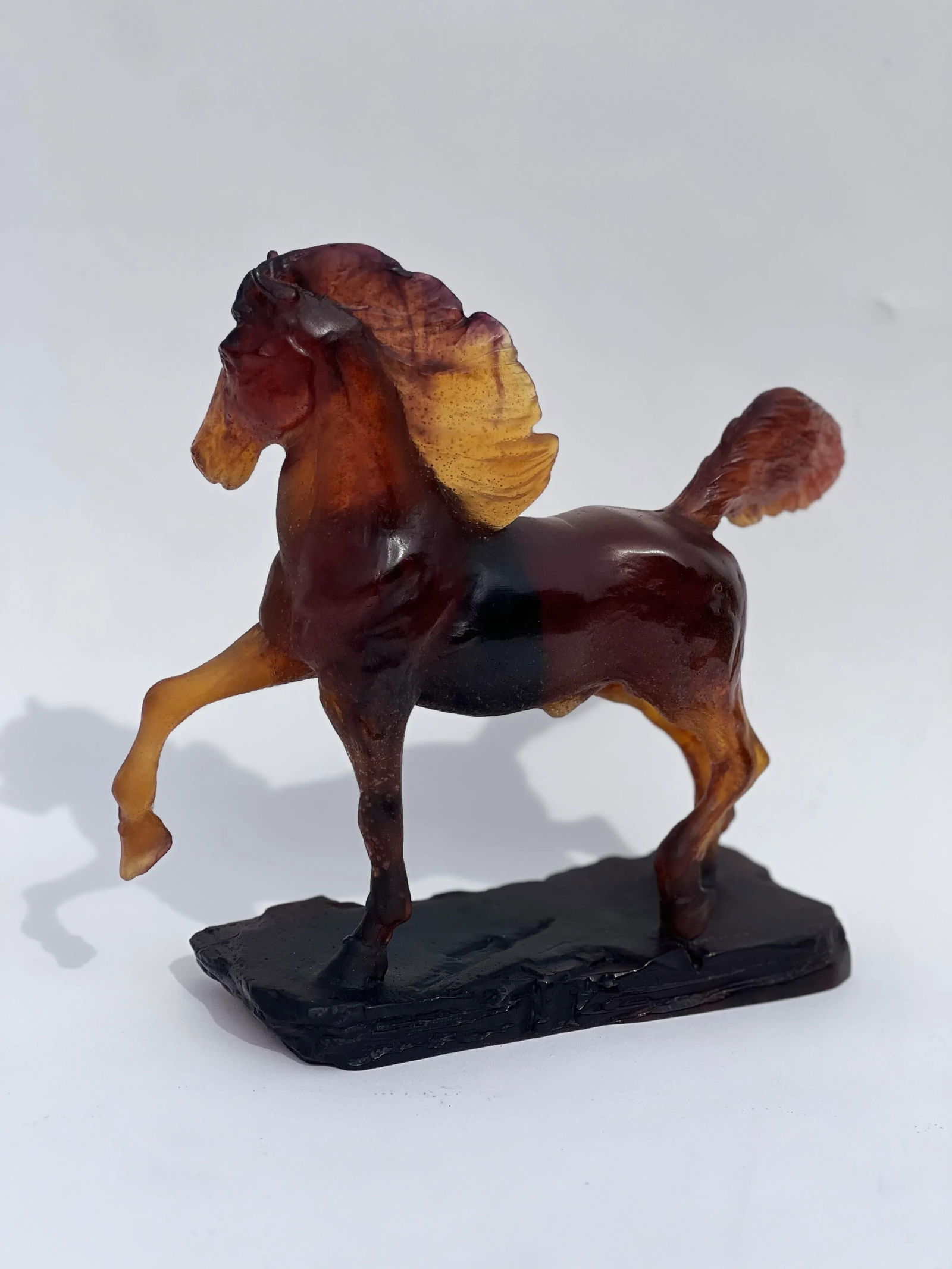 2001 Daum France Amber Paté De Verre Glass Art Horse Figurine. - 2
