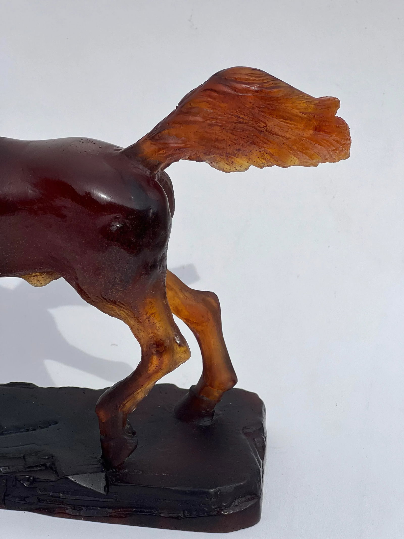 2001 Daum France Amber Paté De Verre Glass Art Horse Figurine. - 4