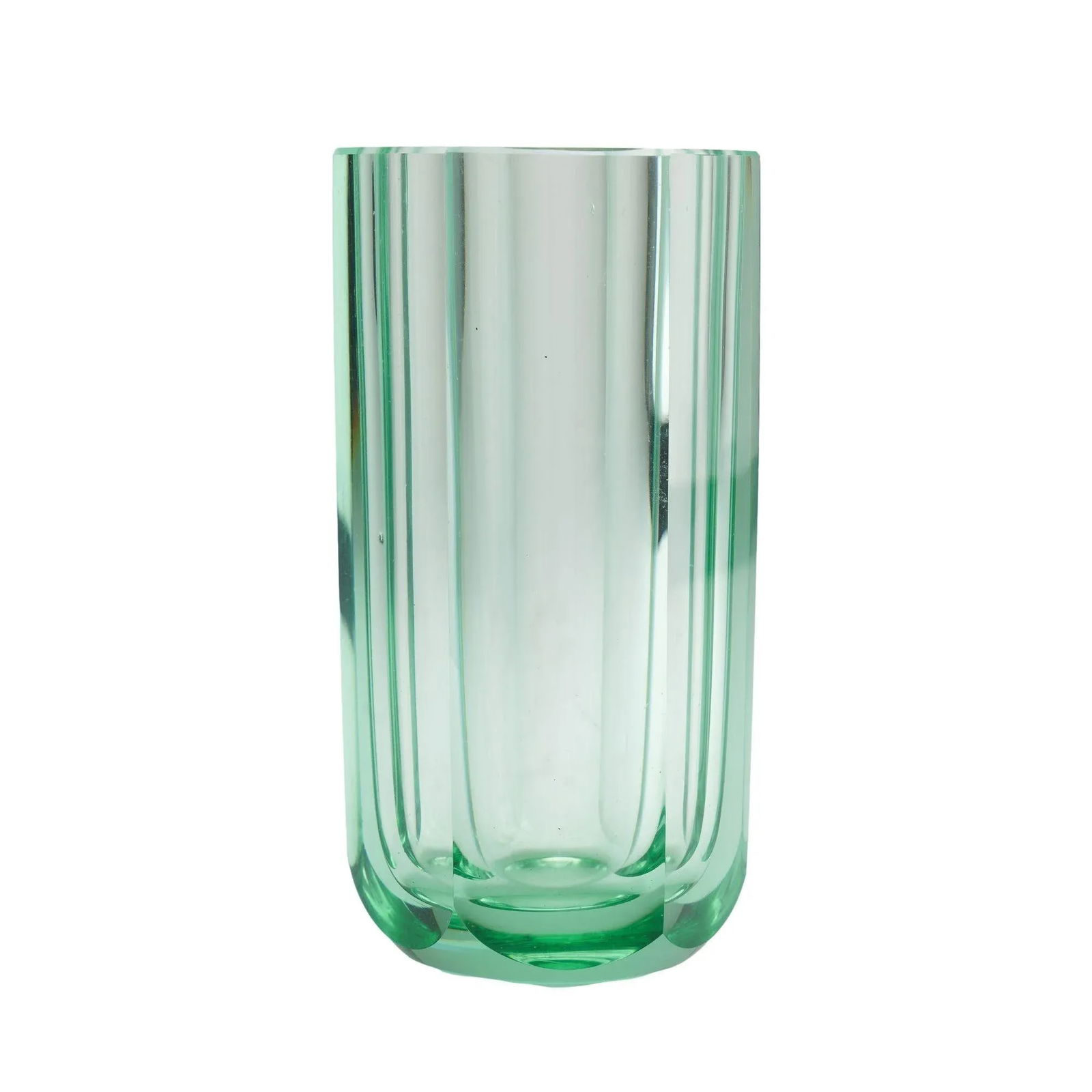 Hexagonal Pane Cut Acid Green Art Glass Vase, C. 1950-70 - 2