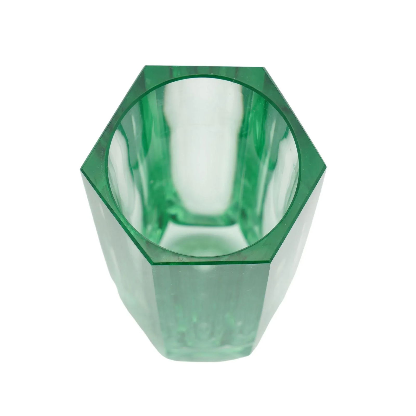 Hexagonal Pane Cut Acid Green Art Glass Vase, C. 1950-70 - 4