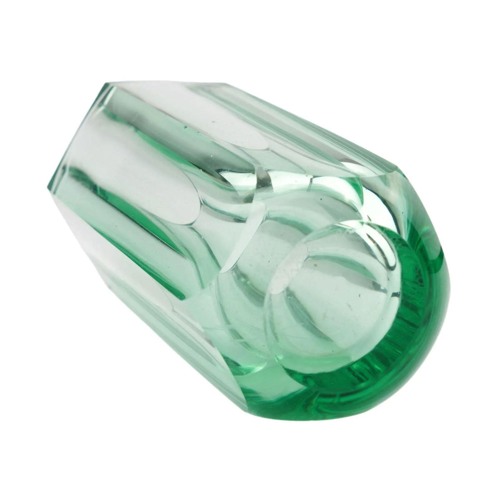 Hexagonal Pane Cut Acid Green Art Glass Vase, C. 1950-70 - 6