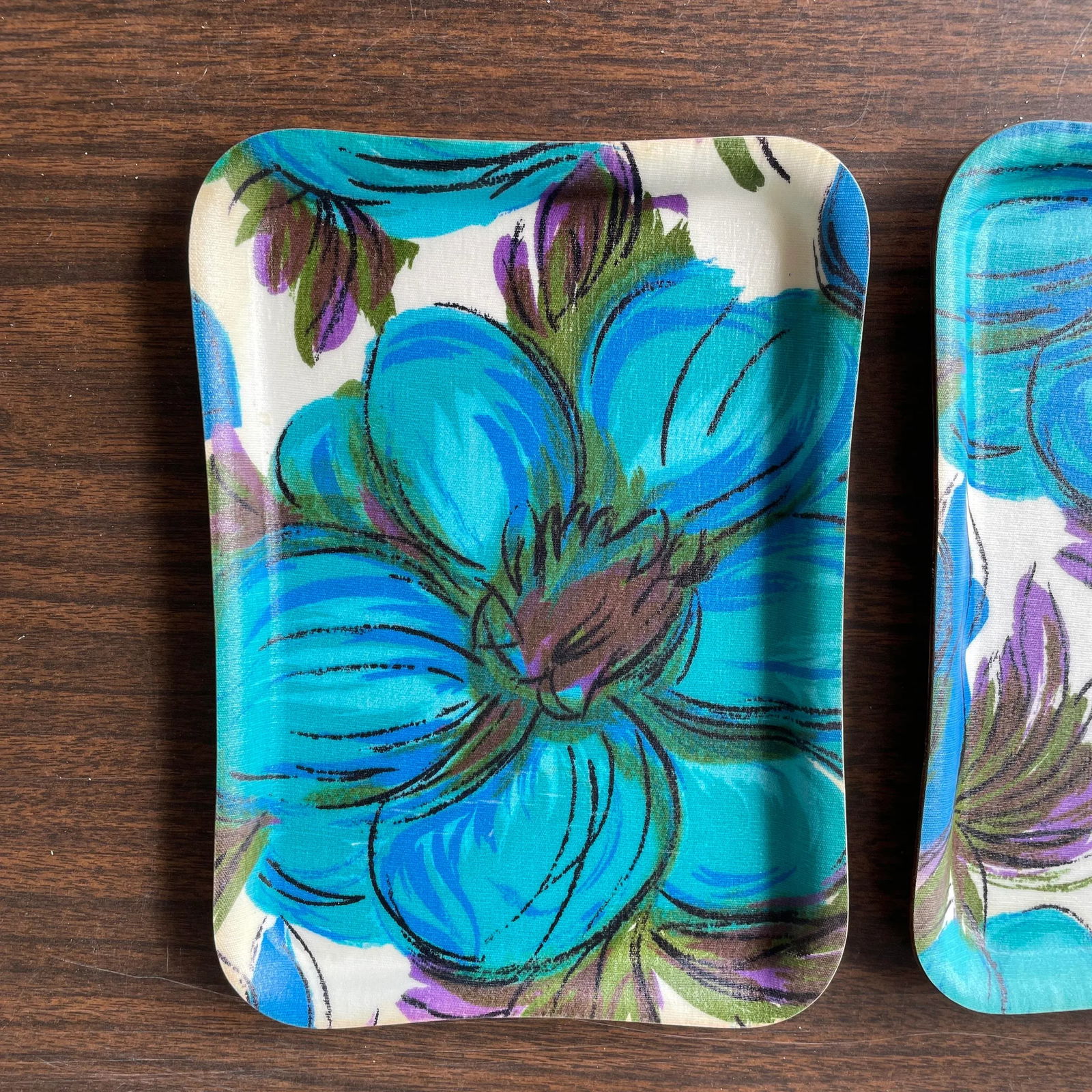 Mid Century Floral Resin and Fiberglass Drink Trays- a Pai - 2
