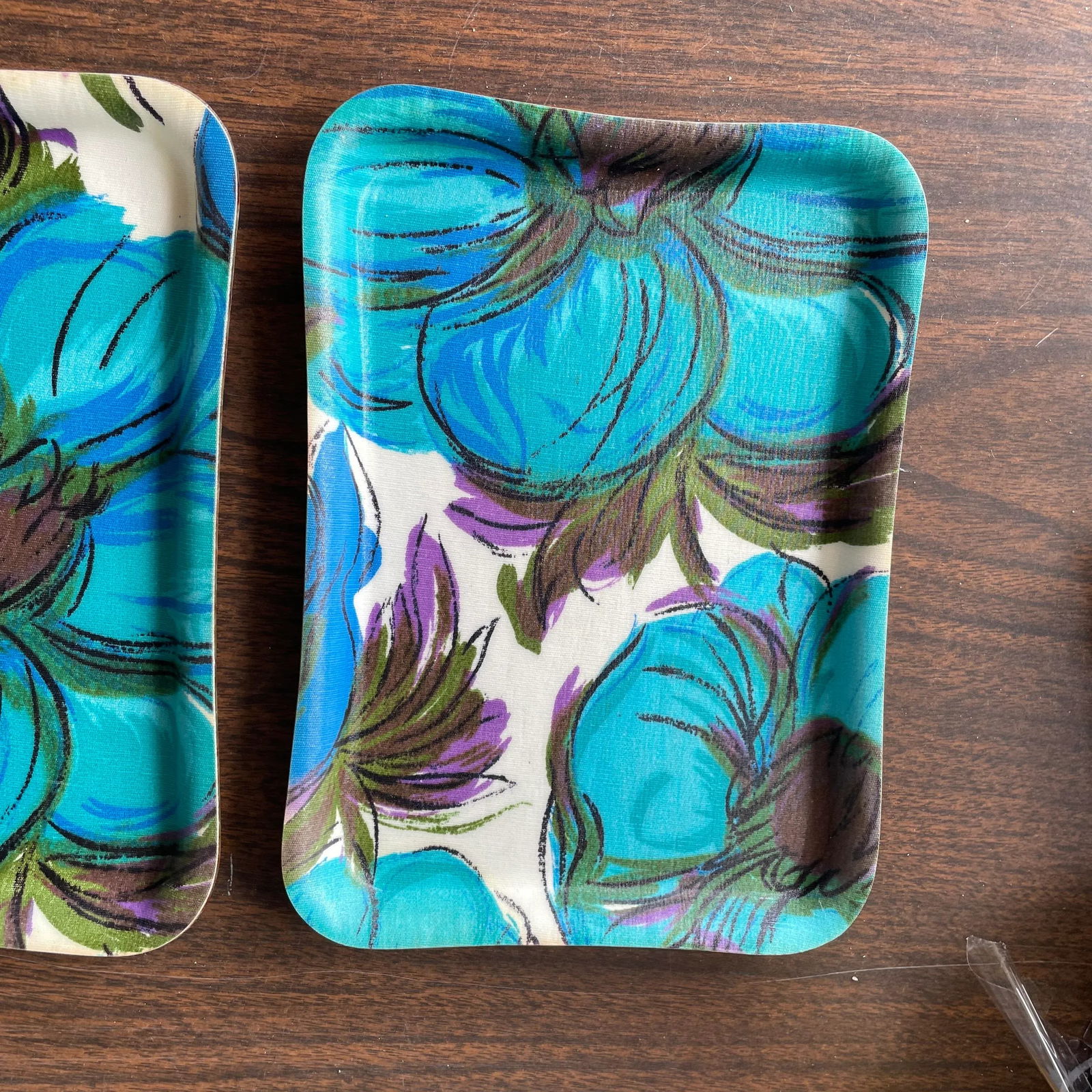 Mid Century Floral Resin and Fiberglass Drink Trays- a Pai - 3
