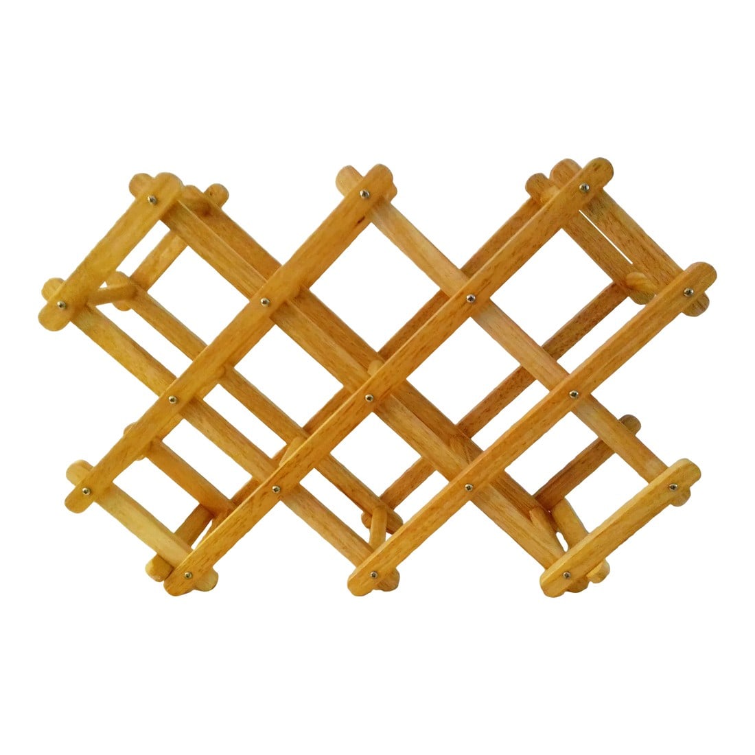 1970s Expandable Wood Wine Rack: Stylish expandable wood table top wine rack in a light honey-tone finish. Holds 8 wine bottles. Condition: Alterations: Original Condition Unaltered Imperfections: Some Imperfections Condition