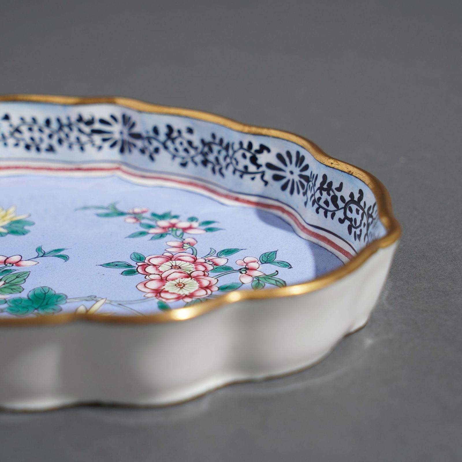 Chinese Enameled Pin Tray Decorated With Mums & Cherry Blossoms, 1950's - 6