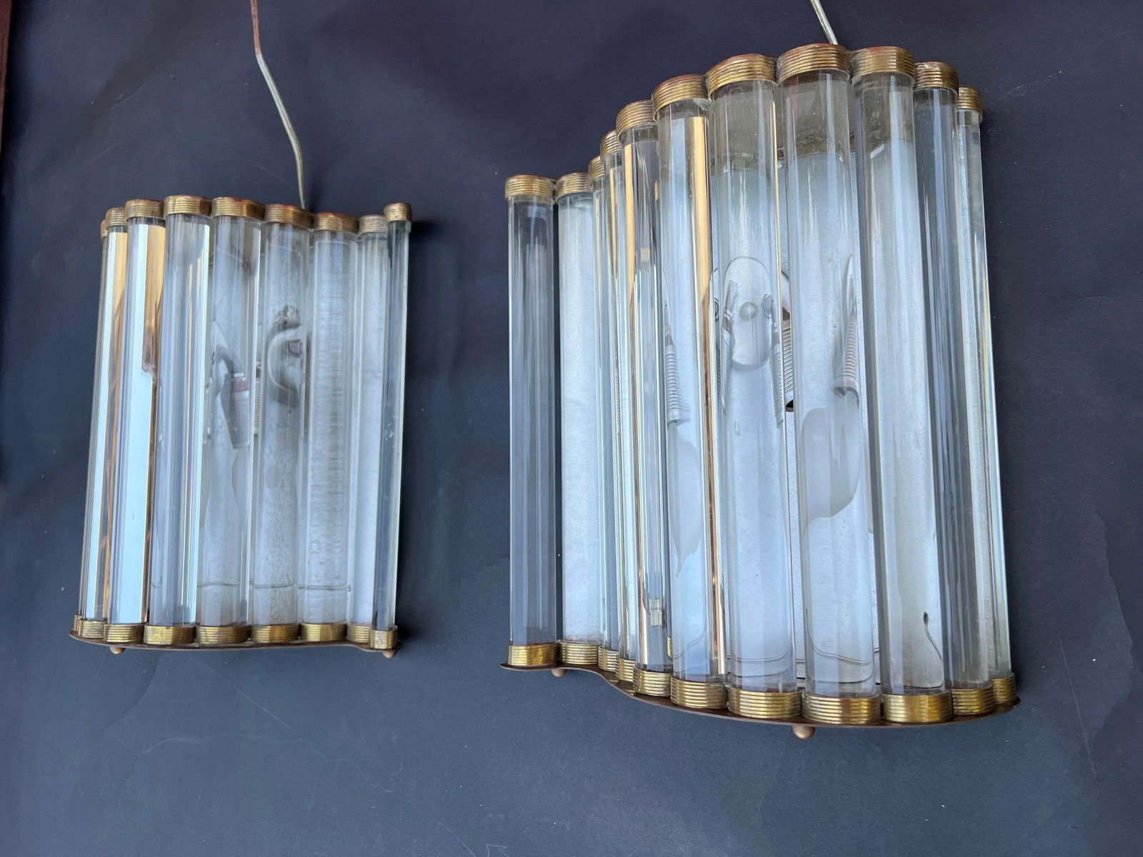 Pair 1940's Murano Glass and Brass Wall Sconces. - 3