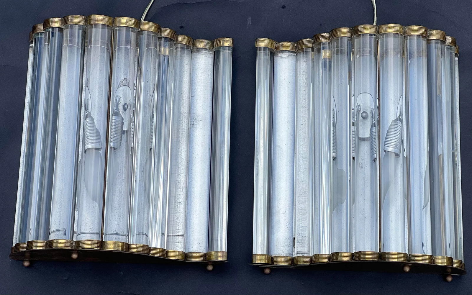 Pair 1940's Murano Glass and Brass Wall Sconces. - 5