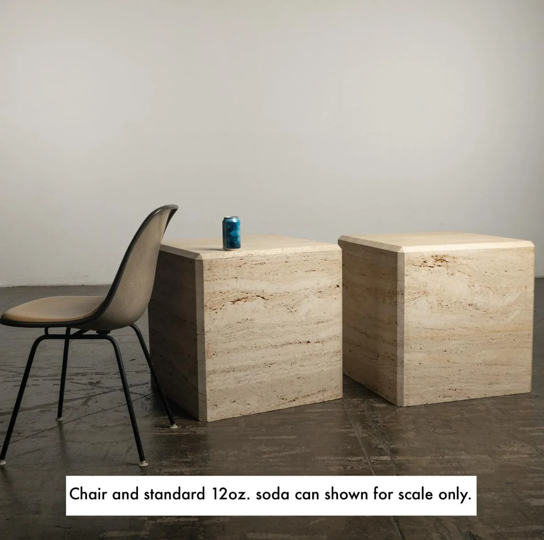 1980s Travertine Marble Stone Monumental X-Large Cube Side End Tables - a Pair - 12
