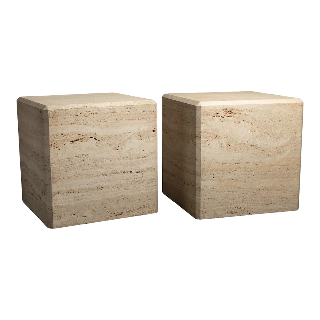 1980s Travertine Marble Stone Monumental X-Large Cube Side End Tables - a Pair (1 of 12)