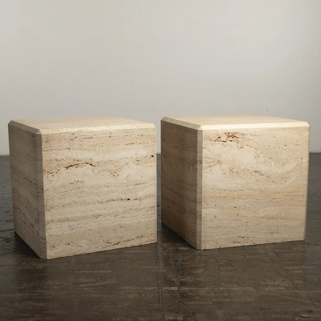 1980s Travertine Marble Stone Monumental X-Large Cube Side End Tables - a Pair - 2