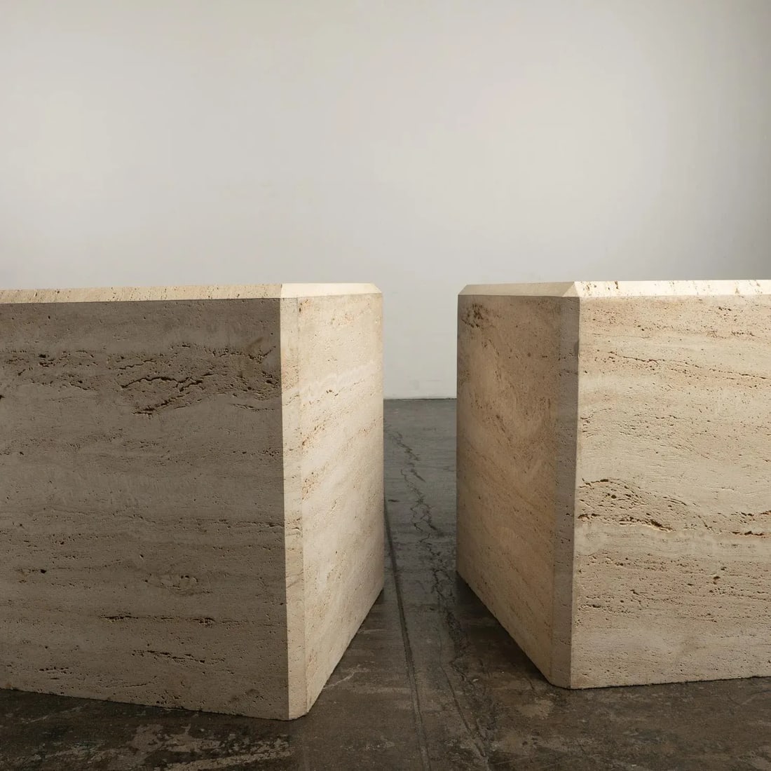 1980s Travertine Marble Stone Monumental X-Large Cube Side End Tables - a Pair - 3