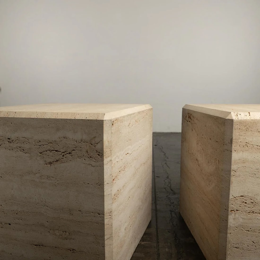 1980s Travertine Marble Stone Monumental X-Large Cube Side End Tables - a Pair - 4